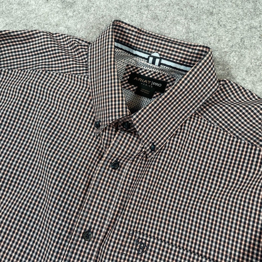 Ariat Pro Series Mens Button Down Shirt XL Black, Red, White Gingham Long Sleeve